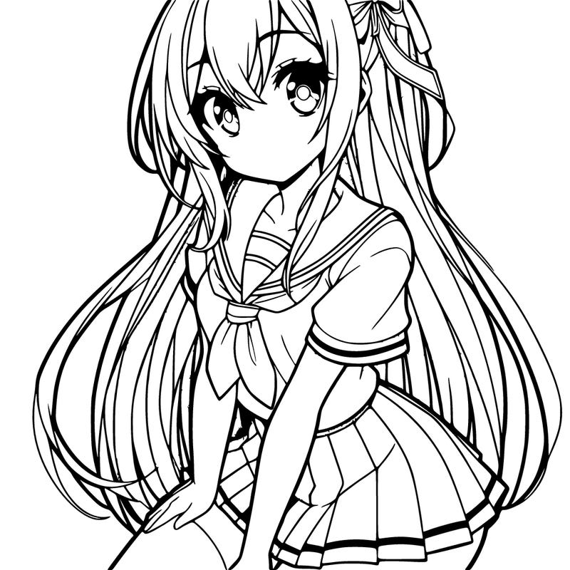 anime girl with mini skirt and long hair