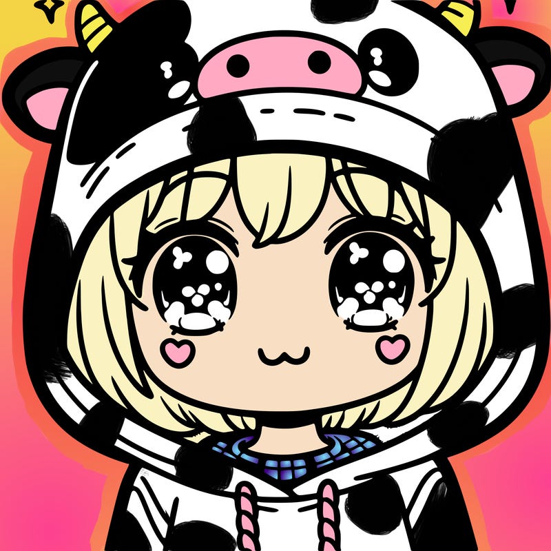 kawaii girl with cow hoodie