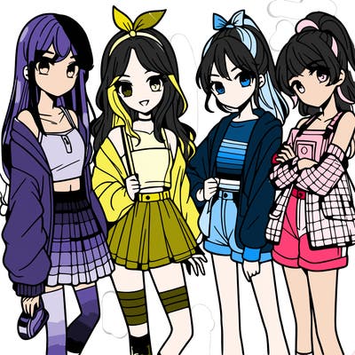 teen manga girls group of 4