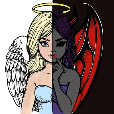 realistic angel half demon