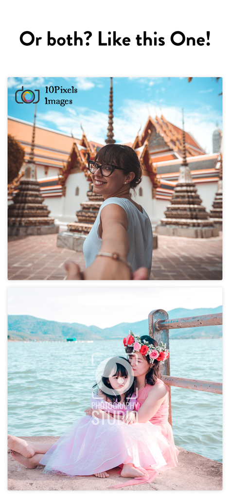 Add Logo Watermark on Photos - Two photos demonstrating the use of combined logo and text watermarks for image branding