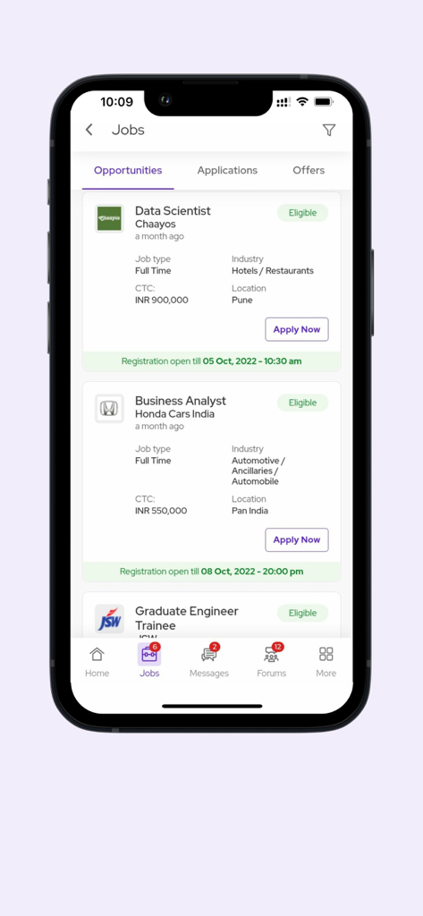 pod.ai - Interface of the pod.ai app showing available job opportunities for university students