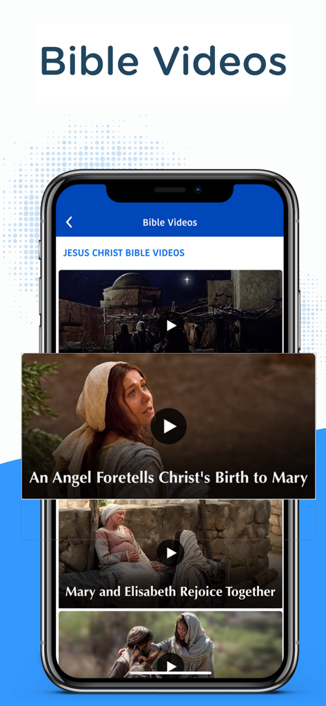 The Amplified Bible (AMP) - 増幅聖書のアプリの聖書動画セクション。イエス・キリストについての物語を表示しています。