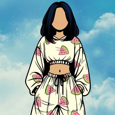 realistic girl faceless with baggy pants and a crop top