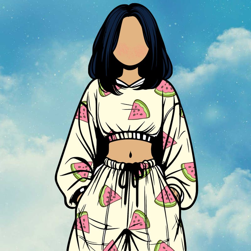 realistic girl faceless with baggy pants and a crop top