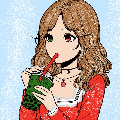 realistic girl drinking boba tea