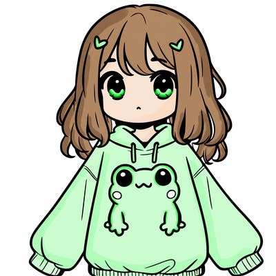 girl wearing frogging sweatshirt