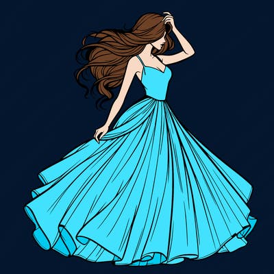 realistic woman with dress flowing in the wind