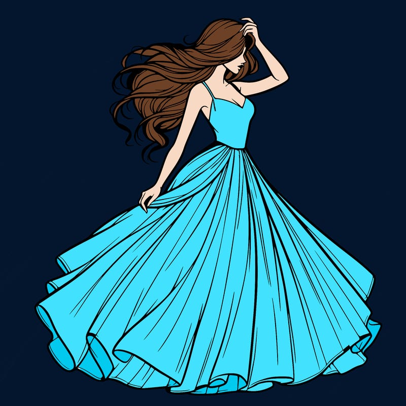 realistic woman with dress flowing in the wind