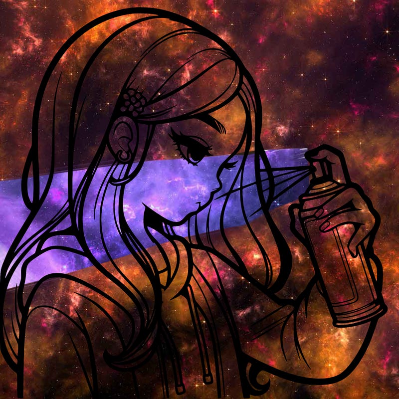 a realistic girl spray painting