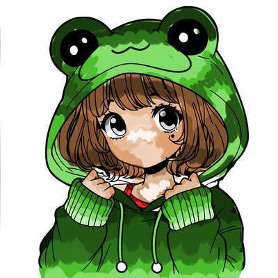 a cute teenage girl wearing a frog hoodie