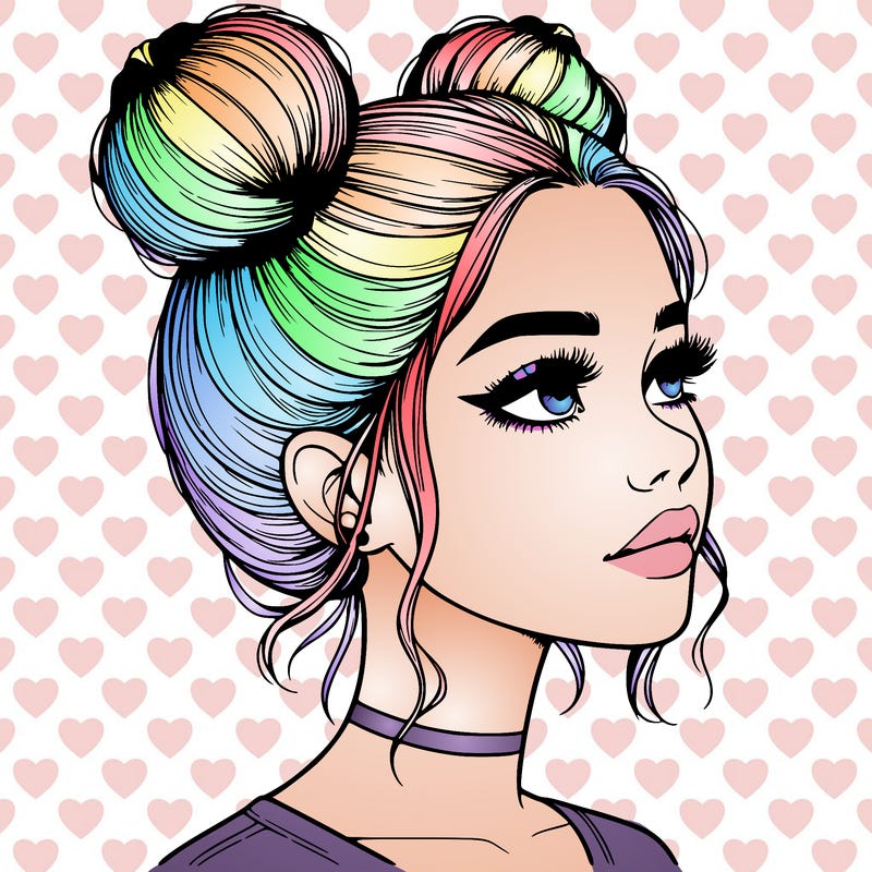 realistic girl with buns on the top of her head