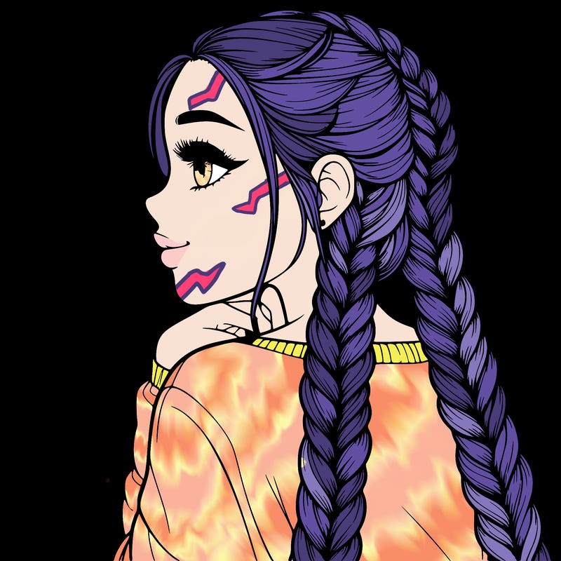 realistic girl with long braids
