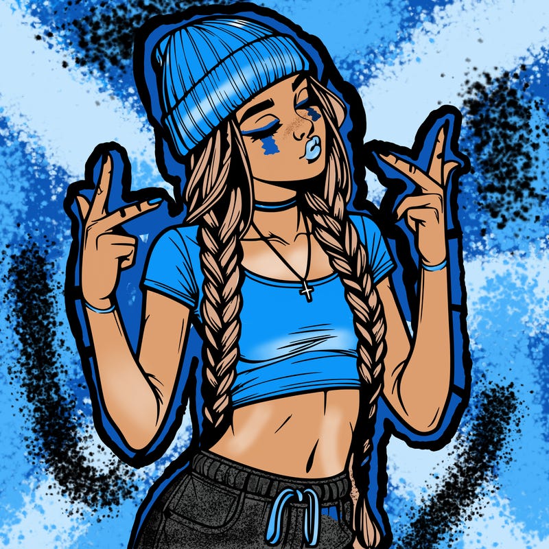 realistic teenage girl with braids and a beanie and crop top doing 🫶🏼