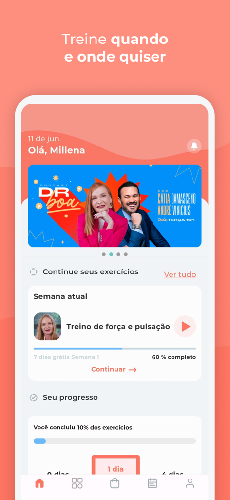 Aperta e Solta - Home screen of the Aperta e Solta app showing pelvic floor exercise progress and training sessions