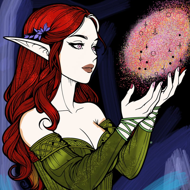 realistic elf girl doing magic