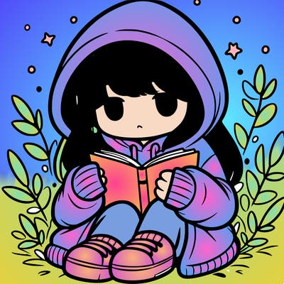 girl in oversized hoodie reading a book