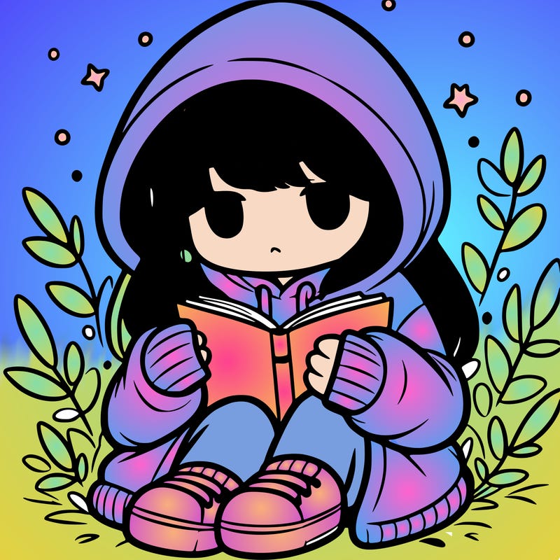 girl in oversized hoodie reading a book
