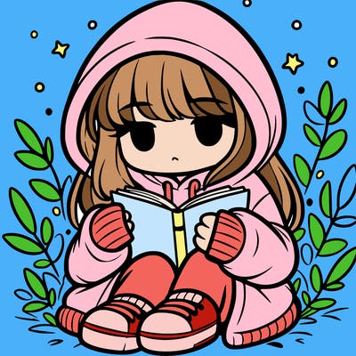 girl in oversized hoodie reading a book