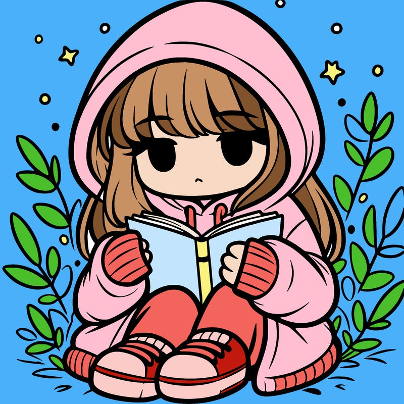 girl in oversized hoodie reading a book