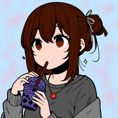 manga character drinking boba