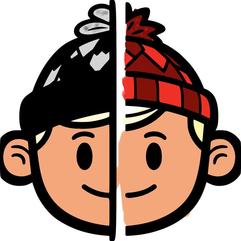 split down the middle