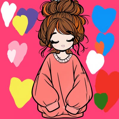 girl with baggy sweatshirt and messy bun