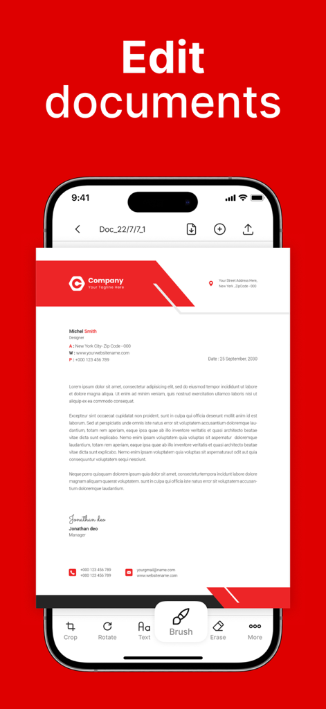 PDF Converter & PDF Creator - PDF 변환기 앱 문서 편집 인터페이스를 보여주는 모바일 화면.