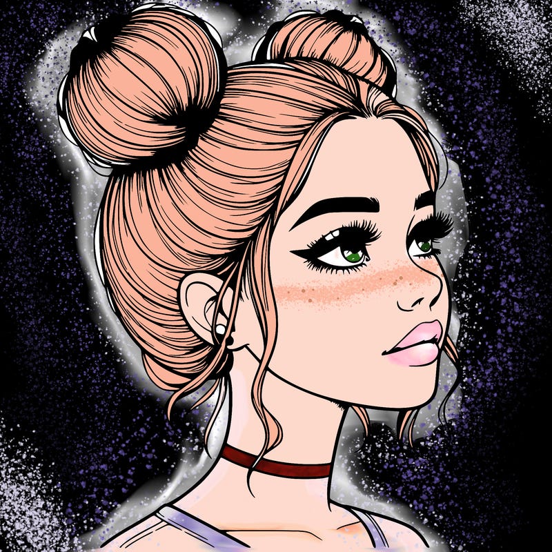 realistic girl with buns on the top of her head