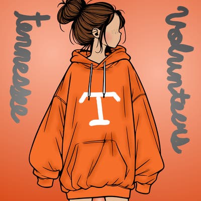realistic girl with a oversized sweatshirt on and a bun