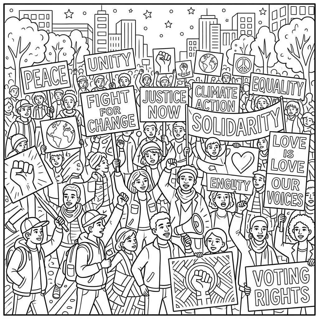 Protests & Demonstrations Coloring Page | Adult Art — Color Pop