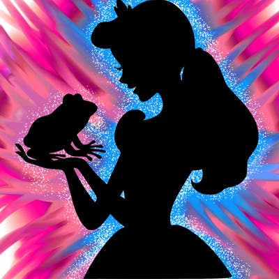 a shadow of a princess holding a frog realistic