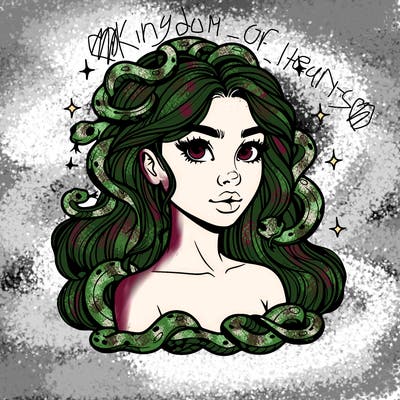 realistic girl with snakes as hair