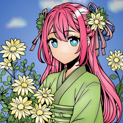 anime girl with flowers