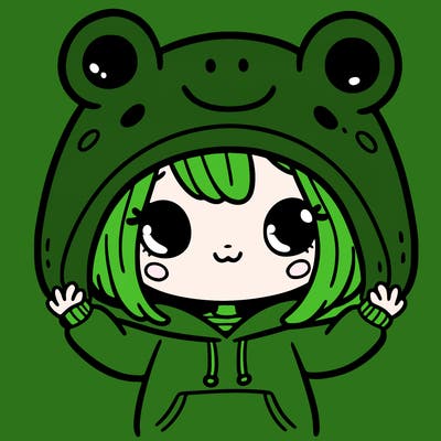 girl wearing a frog hoodie