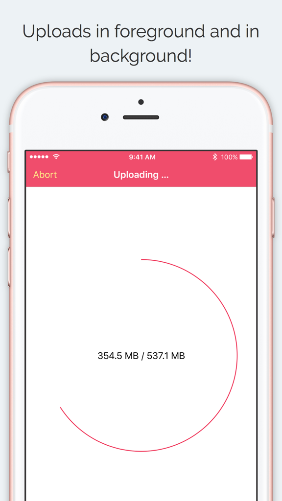 A smartphone screen showing the YouUpload app with a circular progress bar for a video being uploaded to YouTube