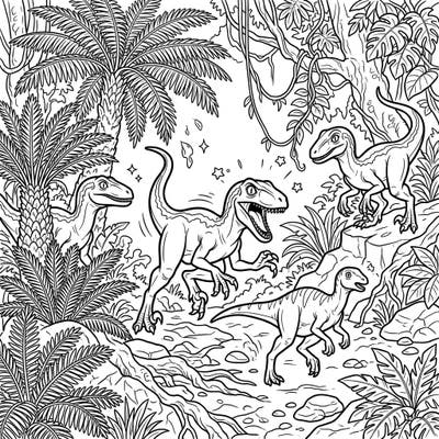 Journey back to the prehistoric era with this dynamic Velociraptor hunting coloring page. Designed for teens, it offers an exciting and detailed scene for hours of creative fun.