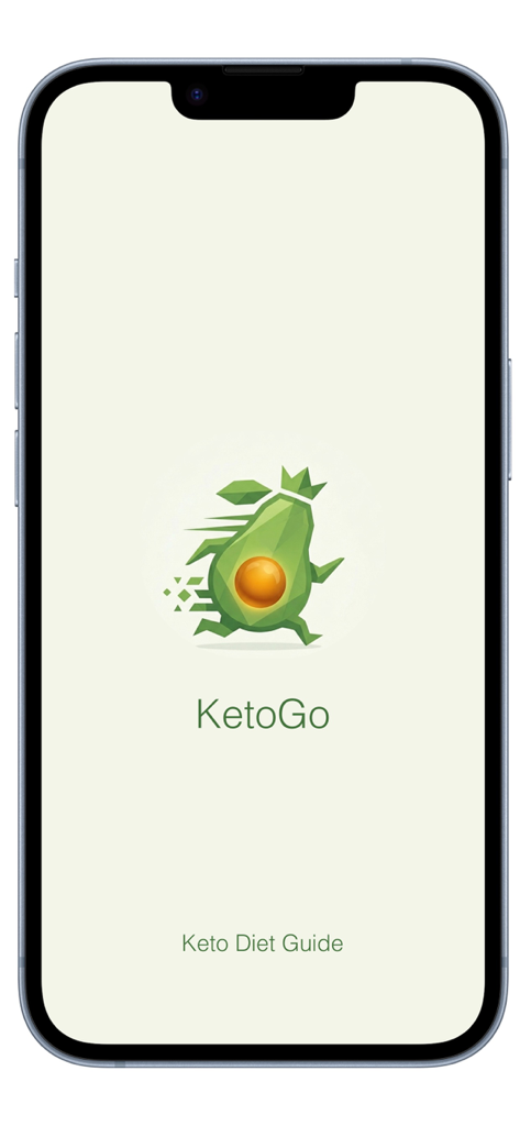 KetoGo | Diet - KetoGo app splash screen showing a running avocado logo and the text Keto Diet Guide