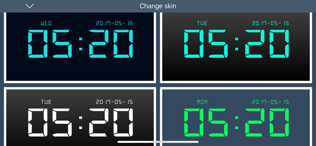 A variety of customizable LED digital clock skins and color themes