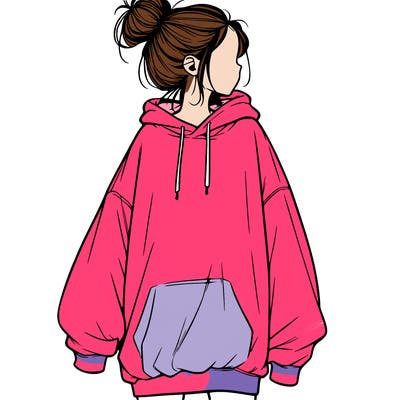 realistic girl with a oversized sweatshirt on and a bun