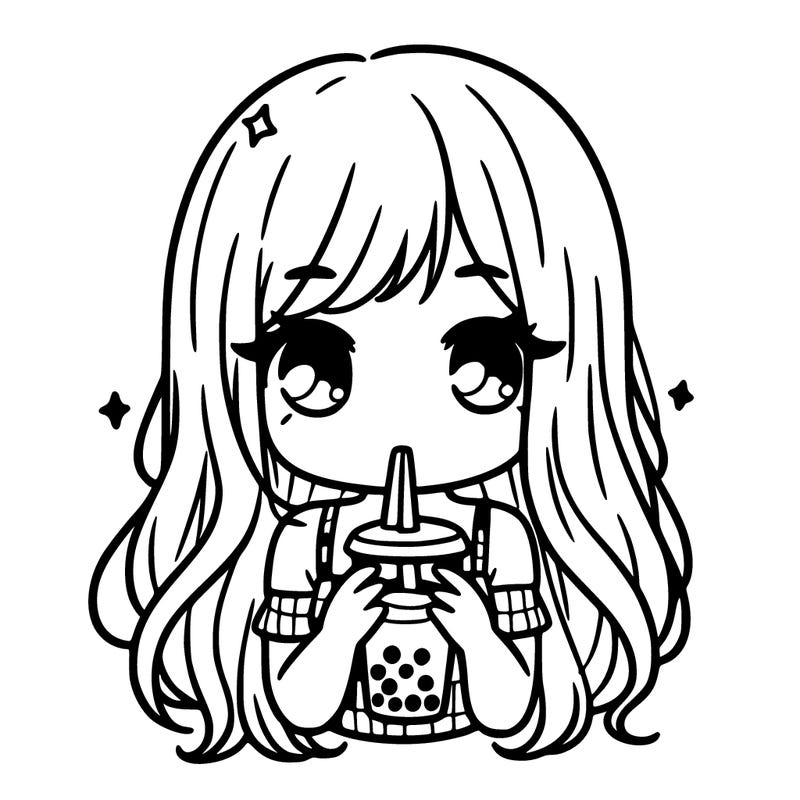 a girl with long hair drinking boba