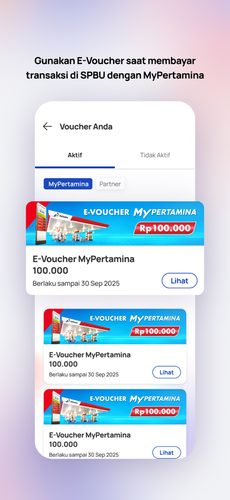 MyPertamina - A list of digital fuel vouchers on the MyPertamina mobile app