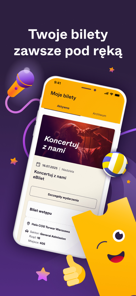 Mobile phone screen displaying the eBilet app with a digital concert ticket