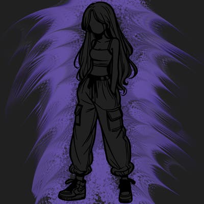 girl in baggy pants crop top and long hair