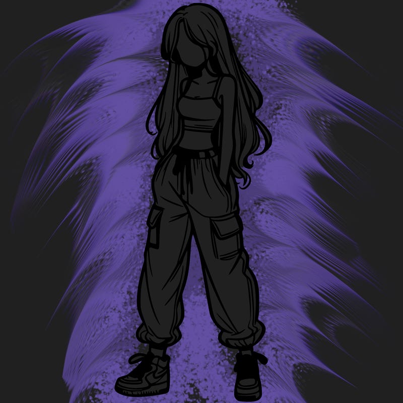 girl in baggy pants crop top and long hair