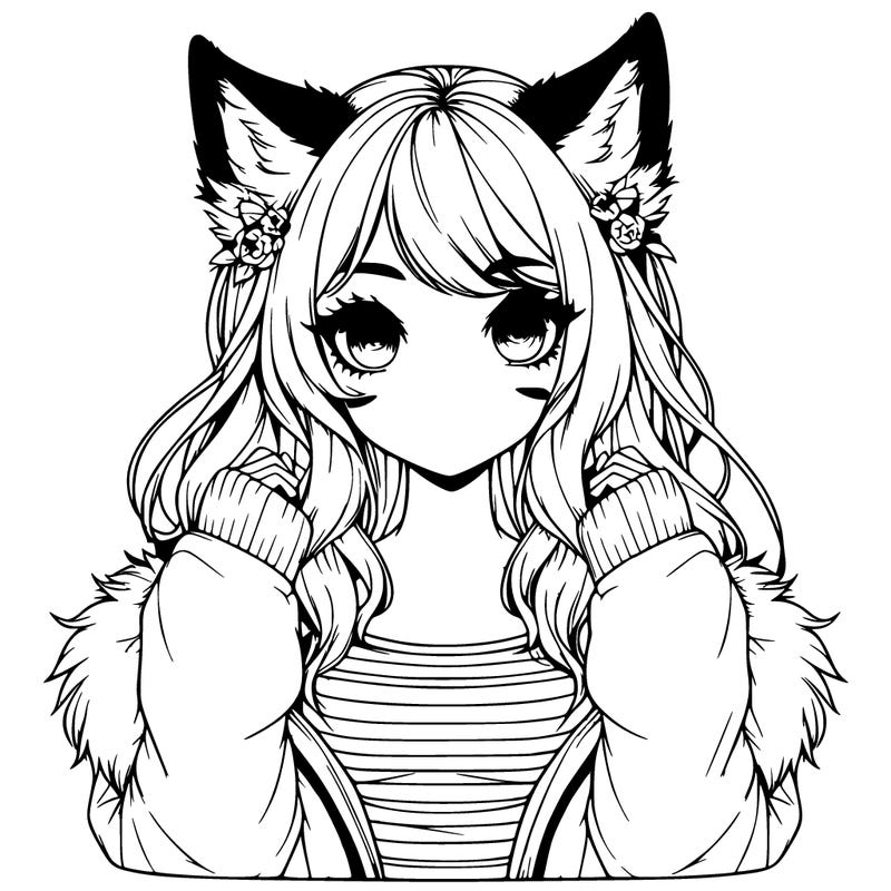 detailed and realistic girl with wolf ears
