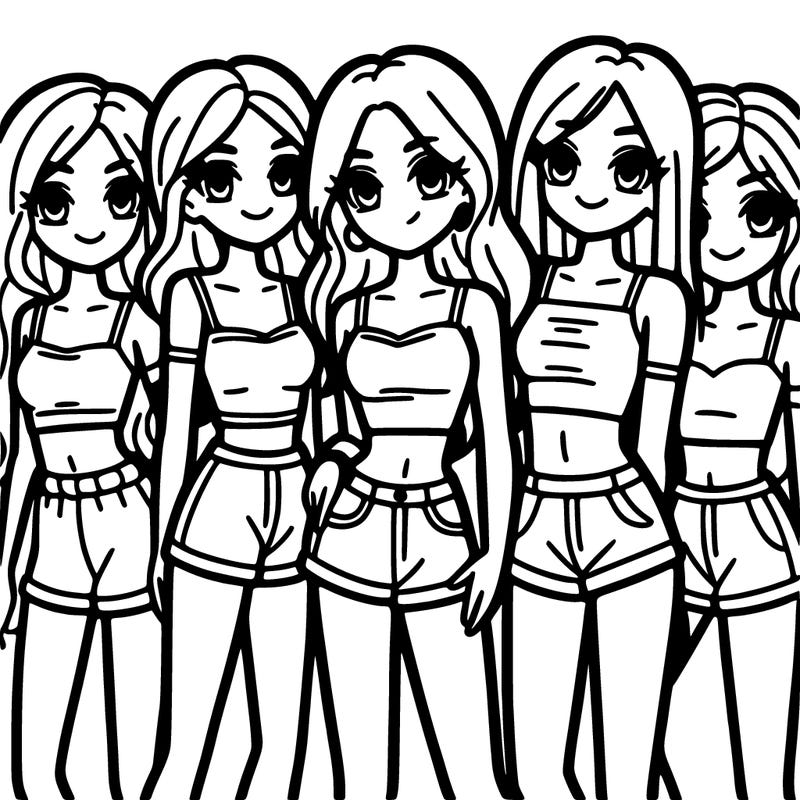 a group of girls wearing crop tops and shorts