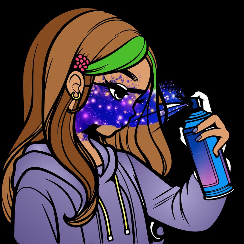 a realistic girl spray painting