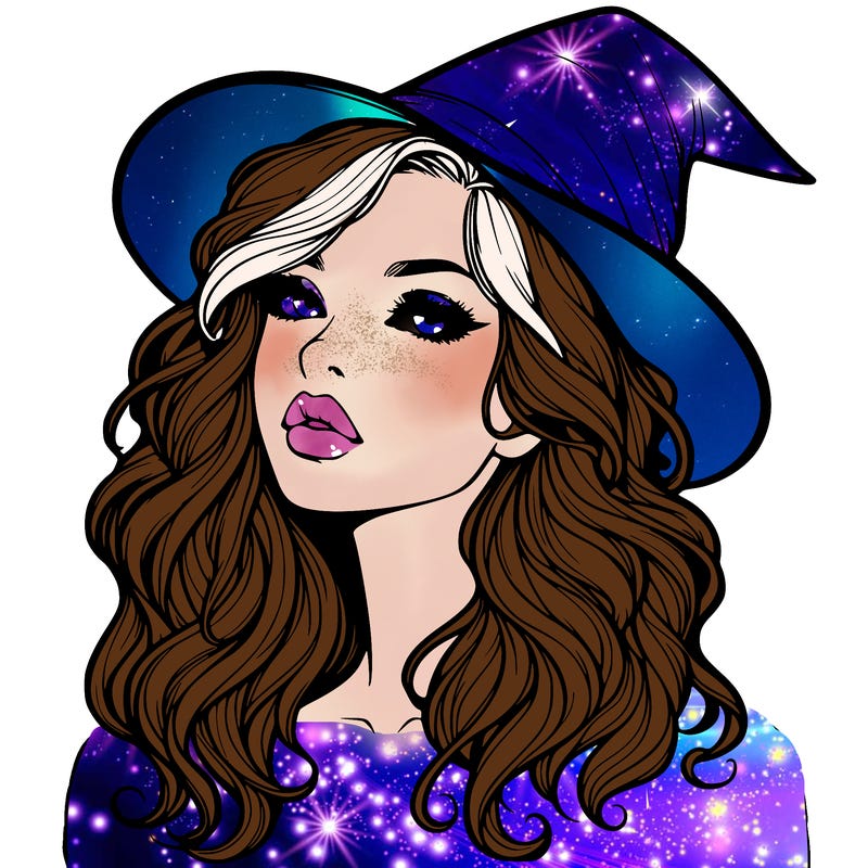 realistic witch girl with wavy hair and lips