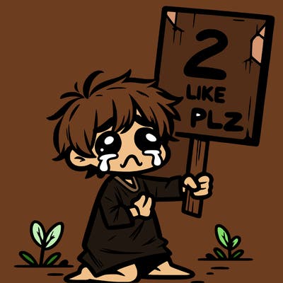 small poor toddler crying with sign that says 2 like plz